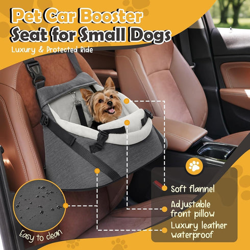 7 lbs, WOYYHO Luxury Dog Booster Car Seat Up to PU Leather Pet Car Seat with Safety Belt & Soft Flannel Liner