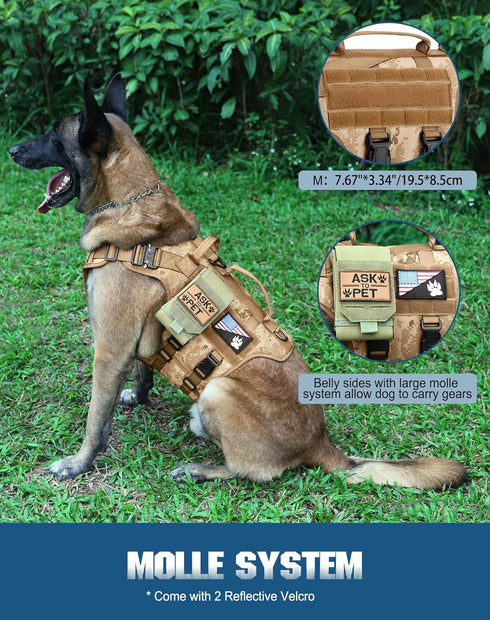 Tactical Dog Harness - PETNANNY Service Dog Vest for Large Breed, MOLLE Vest with Handle for Walking, Hiking, Training