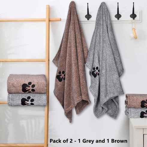 Dog Towels for Drying Dogs - Pack of 2 - Super Absorbent Soft Microfiber Pet Bath Grooming Towel for Dogs and Cats & Other Pets (M-36" * 28", Grey and Brown) by Dogvingpk