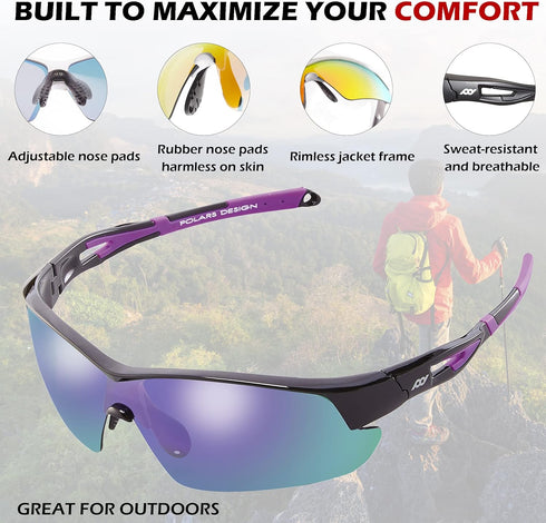 Polarized Outdoor Sports Cycling Sunglasses for Men & Women, UV Protection TR90 Frame for Fishing