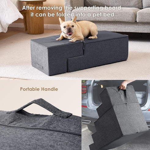 EHEYCIGA 18”H Dog Stairs for Bed, 4-Step Extra Wide Non-Slip Pet Steps for Small Dogs and Cats, Grey