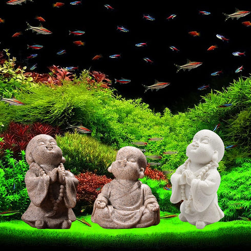3 Pack Aquarium Ornaments, Mini Buddha Statue Sculpture Decoration for Fish Tank