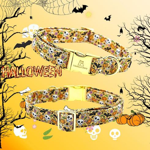 Lionheart Glory Halloween Dog Collars with Flower, Skull Collar, Adjustable Pet Collar for Small Dogs, Duty