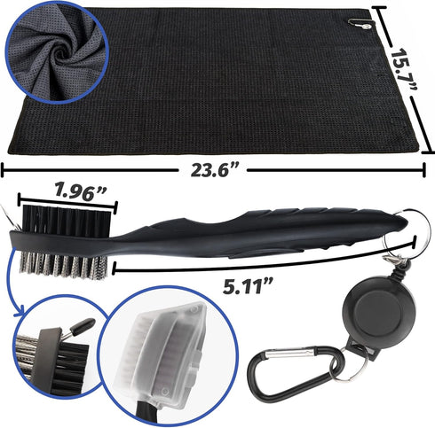 Golf Towel Set, Golf Club Cleaning Kit - 3 Microfiber Waffle Pattern Golf Towels & Golf Club Brush Groove Cleaner & Divot Repair Tool, Golf Towels for Golf Bags - Golf Accessories for Men & Women by THE GOLFER STORE
