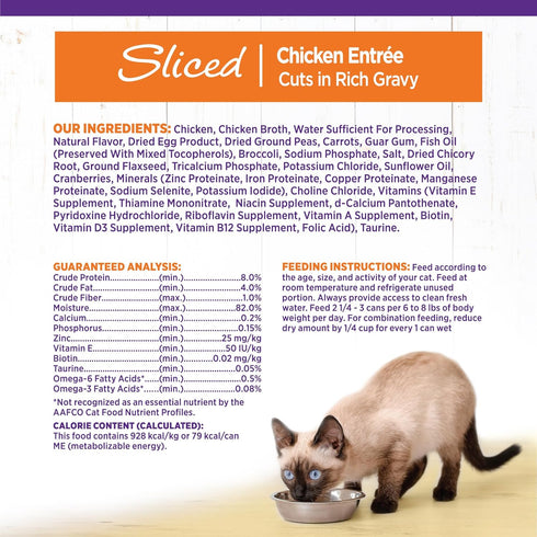 Wellness Complete Health Natural Grain Free Wet Canned Cat Food, Sliced Chicken Entree, 3 Ounce Can (Pack of 24)