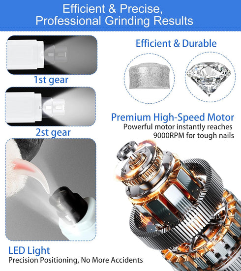 2 2 30dB Electric Dog Nail Grinder with Level LED Lights, Speed Super Quiet and Low Vibration Turbo Charge Pet Nail