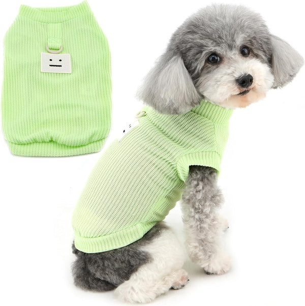 Zunea Dog Shirts for Small Dogs - Summer T-Shirt with Leash Ring, Soft Breathable Sleeveless Pet Apparel for Green L