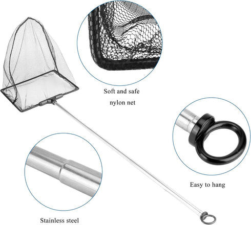 Lpraer 5" x 6" Aquarium Fish Net, Extendable Telescopic Stainless Steel Handle for Fish Tank