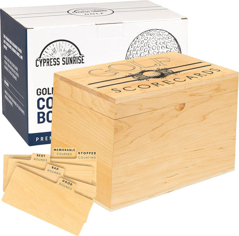 Golf Scorecard Collection Box - Organize and Display Scorecards, Photos, Keepsakes, Yardage Books with 5 Dividers