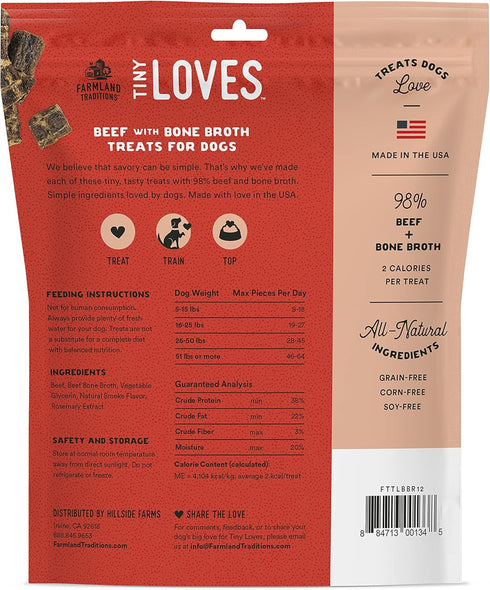 Farmland 12 oz.) Traditions Tiny Loves Jerky Trainer Treats for Dogs w/Bone Broth (Beef