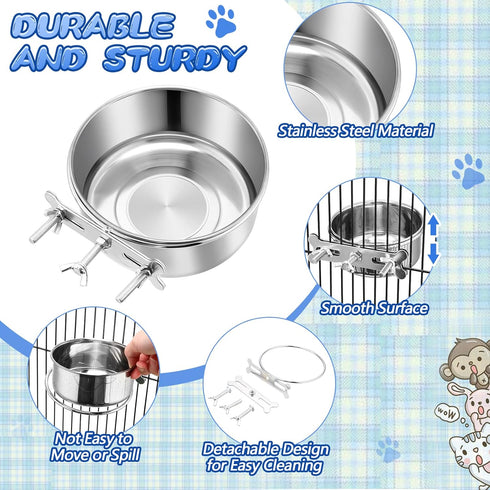 5 Pack No Spill Hanging Dog Crate Water Bowls, Stainless Steel Mountable Metal Dog Food Bowls for Cats
