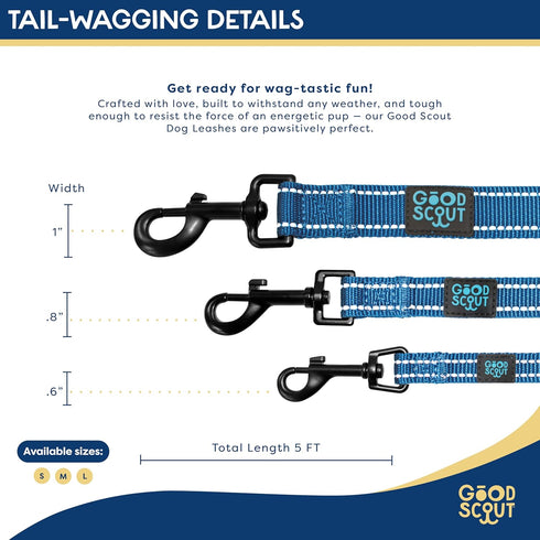 Good Scout 5' Heavy Duty Dog Leash for Large Dogs, Durable Walking & Training Leash with D-Ring for Waste Bag