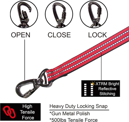 KRUZ PET KZV1020H-03L Short Traffic Leash, Reflective Heavy Duty Training Dog Leash, Red, 1" x 20"