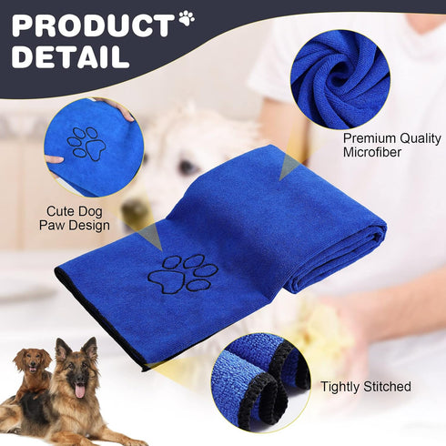 Chumia 4 Pack Dog Towels for Drying, Large Microfiber Grooming Towels with Embroidered Paw for Bathing