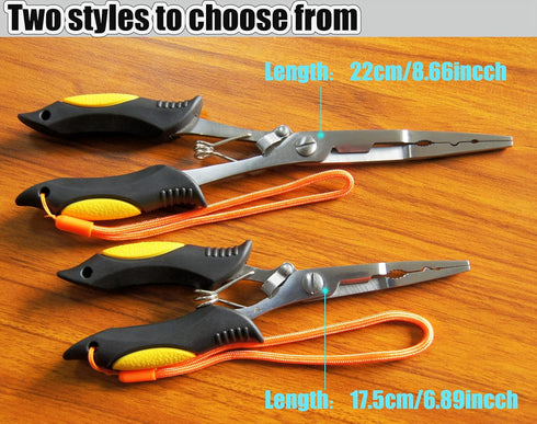 Long Nose Fishing Pliers, Stainless Steel Hook Remover Split Ring Pliers with Lanyard for Fishing