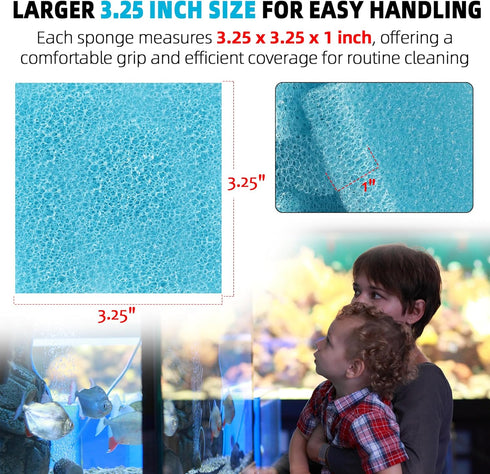 6-Pack (3.25 3.25 1 Aquarium Glass Cleaning Sponge x x in), Non-Scratch Aquarium Cleaner for Fish & Turtle Tanks