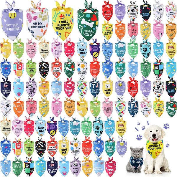 Sweetude 100 Pcs Plaid Dog Bandanas Bulk Paw Print Dog Scarf Bibs