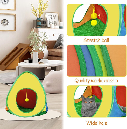 3 Andiker Cat Tent with a PlushBall, Colorful Foldable Polyester Cat Play Tents Match with Most Cat Tubes for Indoor