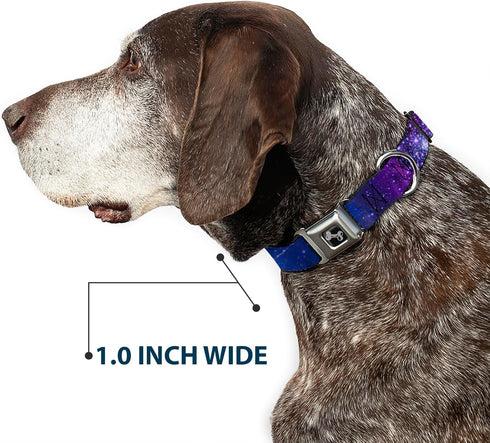 Buckle-Down Seatbelt Buckle Dog Collar - Galaxy Blues/Purples, 1" Wide, Fits 9-15" Neck