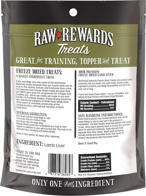 Northwest Naturals Raw Rewards Freeze-Dried Lamb Liver Treats, Healthy Bite-Sized Pieces, 3 Oz (Pack of 3)