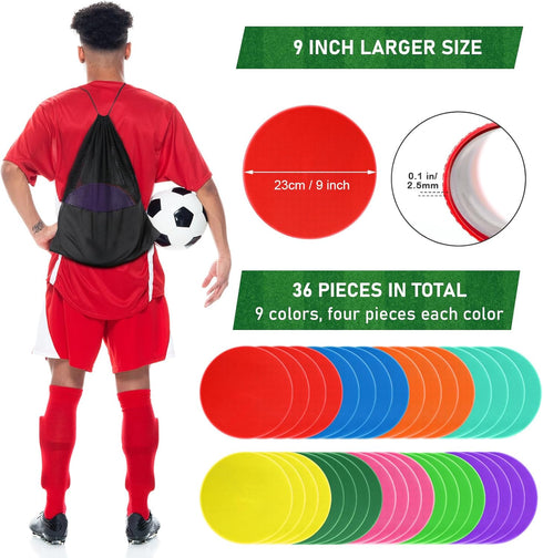 ZIECE 9 inch 9/18/27/36Pcs Poly Spots Spot Markers for Gym Floor Non-Slip Rubber Floor Dots, Agility Markers Flat Cones