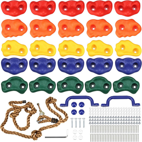 Yaegoo 25pcs Rock Climbing Holds, Includes Climbing Rope, Handles, Mounting Hardware