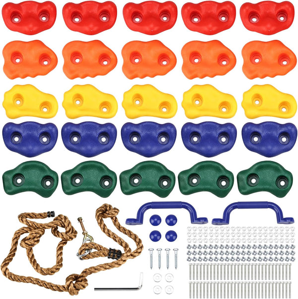 Yaegoo 25pcs Rock Climbing Holds, Includes Climbing Rope, Handles, Mounting Hardware