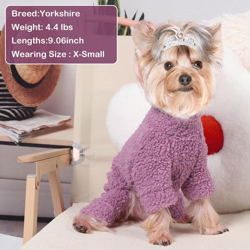 Small Dog Sweater, Fleece Puppy Jammies for Small Dog Girl Boy, 4 Leg Dog Pjs for Chihuahua Yorkie, Spring Winter Warm