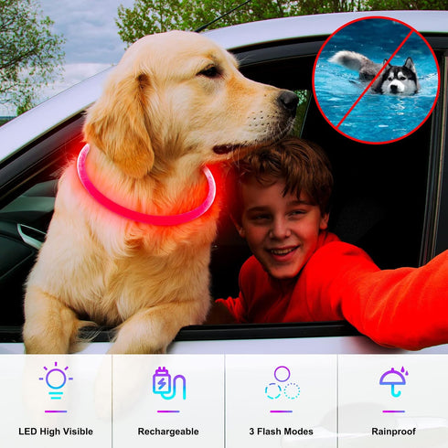 Light Up Dog Collars, USB Rechargeable Dlitk LED Glow Collar for Large Medium Small Dogs, TPU Cuttable Size, Red