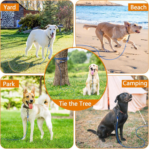 XiaZ 10ft Dog Tie Out Cable, Steel Wire Runner for Yard, Durable Lockable Clips for Medium Dogs
