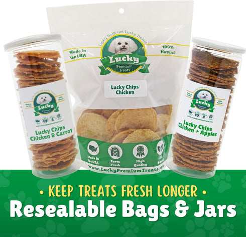 Lucky Premium Treats Chicken Lucky Chips for Dogs – Healthy Single Ingredient Dehydrated Chicken Jerky Treats Made in