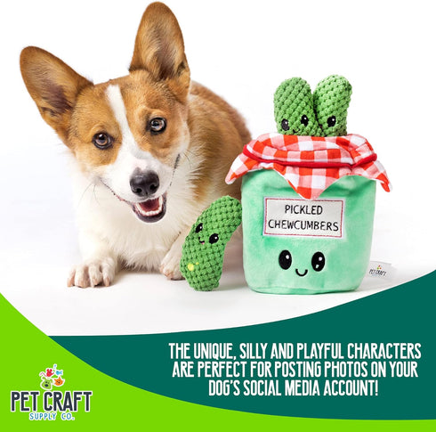 Pet Craft Supply Hide and Seek Plush Dog Toys, Crinkle Squeaky Interactive Puzzle Chew Toy Bundle Pack - Pickles