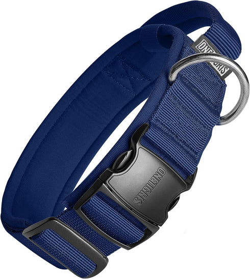 Tough Dog Collars, Tactical Adjustable Dog Collar with Handle, Heavy Duty Metal Buckle for Training, Medium, Blue