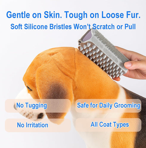 3-in-1 Triangular Dog Bath Brush for Dogs & Cats, Silicone Pet Grooming Brush with Deshedding Bristles, Massage Cones