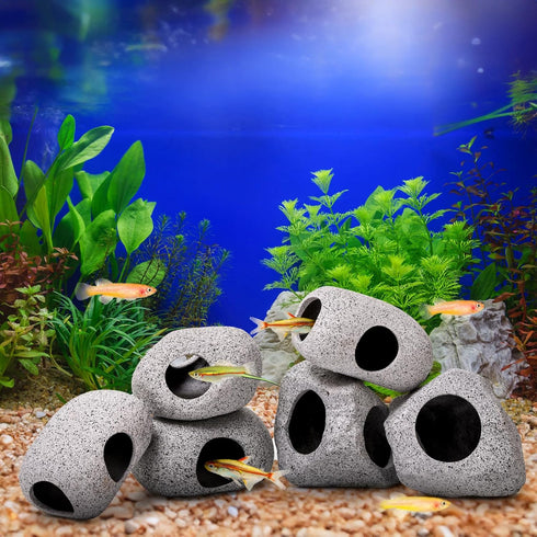 6 Pack Aquarium Decoration Rock Caves, Betta Fish Tank Hideaway, Stones House Decor for Cichlid Shrimp Territorial Fish