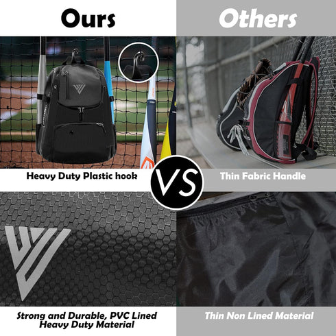 Youth Baseball Backpack - Softball Bat Bag for Boys & Girls with Fence Hook and Shoe Compartment