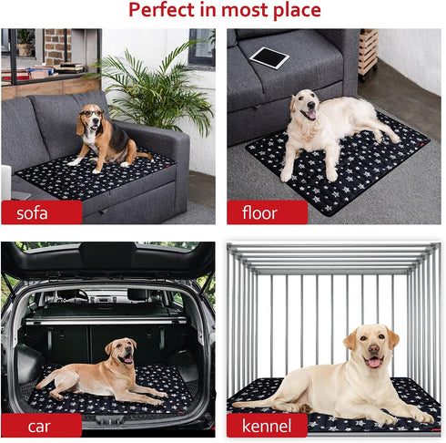 Dog Crate Mat (30" X 19") 2 Pack, Soft Bed Mat with Cute Prints, Anti-Slip Bottom, Machine Washable, Black