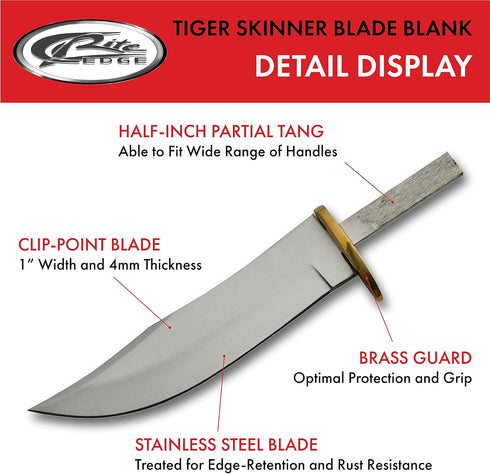 SZCO Supplies Tiger Skinner Blade Blank Knife, brass,6.5 inch by SZCO Supplies