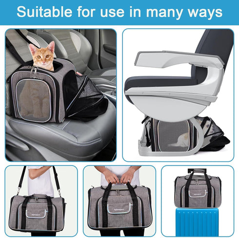 4 Sides Expandable Cat Travel Bag, Airline Approved Collapsible Soft-Sided Carrier for Kittens & Small Animals