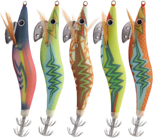 Generic 10pcs/Pack Body Luminous Squid Jigs Hooks Octopus Cuttlefish Shrimp Baits Fishing Lures