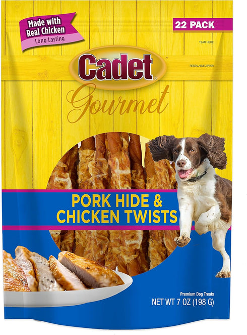 Cadet Gourmet Beef Hide Twist Chew Sticks, Chicken Flavor, Long Lasting & Natural Chew Treats for Dogs (22 Count)