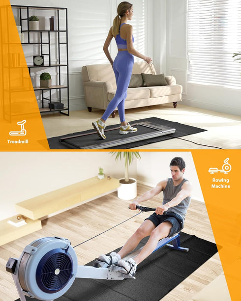 Foldable Rubber Treadmill Mat - Exercise Bike Mat with Waterproof Non-Slip Shock Absorption, Exercise Equipment Mat