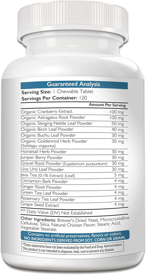 Kidney Support for Dogs, Renal, Bladder and Urinary Tract Health Supplement with Organic Cranberry - 120 Tablets