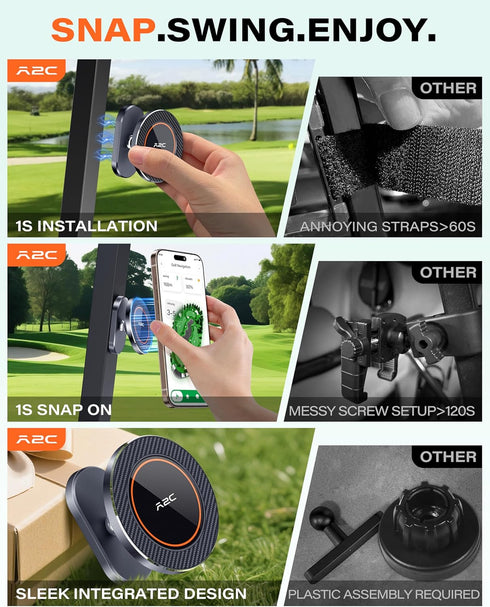 A2C Packaging) Alloy Magnetic Golf Cart Phone Holder for MagSafe iPhone, Unique Golf Gifts for Men Golfers Dad Father
