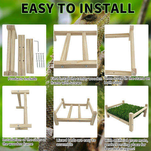 FlidRunest Wooden Rat Foraging Toys, Artificial Grass Foraging Mat for Rats, Safe Rats Enrichment Toys Activities