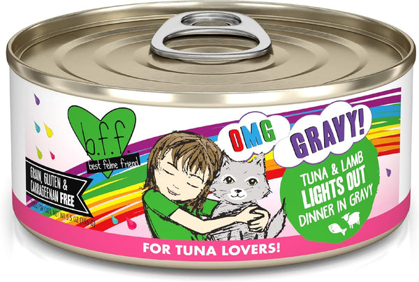 B.F.F. OMG - Best Feline Friend Oh My Gravy!, Tuna & Lamb Lights Out, 5.5oz Can (Pack of 8)