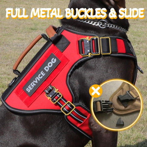 Service Dog Vest - HEYCAHVA Tactical Harness, Full Metal Buckles, Reflective No Pull Vest for Large Medium Dogs (Red, L)
