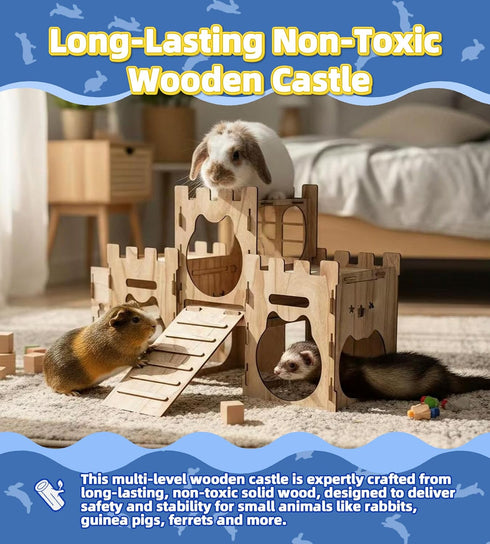 Chinchillas Larger Bunny Castle Sturdy Walnut Color Wooden Rabbit Hideout for Bunnies Guniea Pigs Ferrets Hamsters LXUS