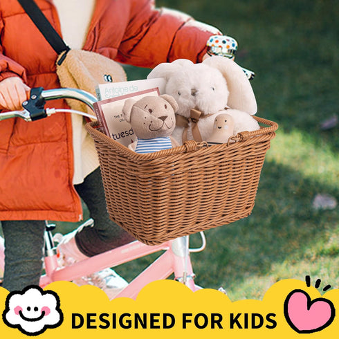 GRANNY SAYS Kids Bike Basket, Small Wicker Front Bicycle Basket for Boys and Girls, 9¾" x 7" x 6"