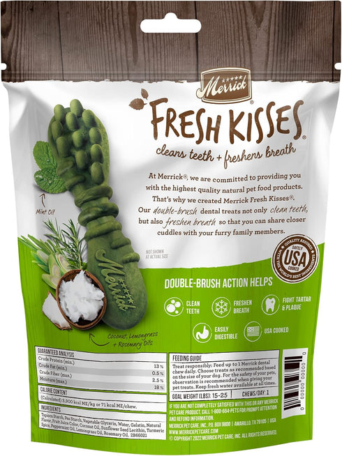 Merrick Fresh Kisses Natural Dental Chews Infused With Coconut For Small Dogs 15-25 Lbs - 15 ct. Bag